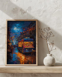 Austin Food Truck Festival Poster, Texas Night Market Decor - Glowing String Light Scene