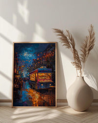 Austin Food Truck Festival Poster, Texas Night Market Decor - Glowing String Light Scene