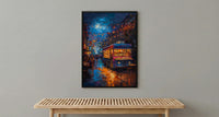 Austin Food Truck Festival Poster, Texas Night Market Decor - Glowing String Light Scene