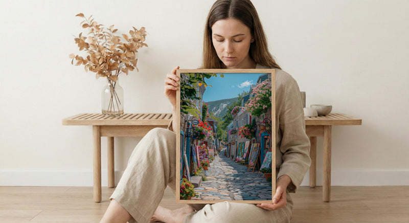 Quebec City Art Market Print, Historic Canadian Street Decor - Colorful Easel Summer View