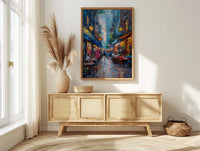 New York Chelsea Market Wall Art, Rustic Brick Food Decor - Vintage Light Summer Crowd