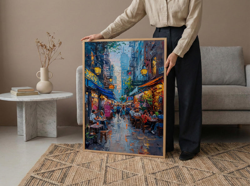 New York Chelsea Market Wall Art, Rustic Brick Food Decor - Vintage Light Summer Crowd
