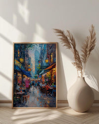 New York Chelsea Market Wall Art, Rustic Brick Food Decor - Vintage Light Summer Crowd