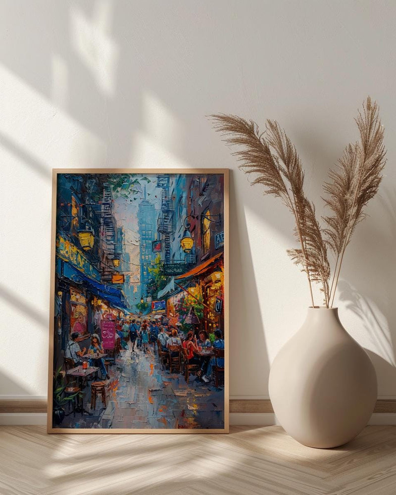 New York Chelsea Market Wall Art, Rustic Brick Food Decor - Vintage Light Summer Crowd
