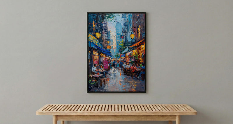 New York Chelsea Market Wall Art, Rustic Brick Food Decor - Vintage Light Summer Crowd