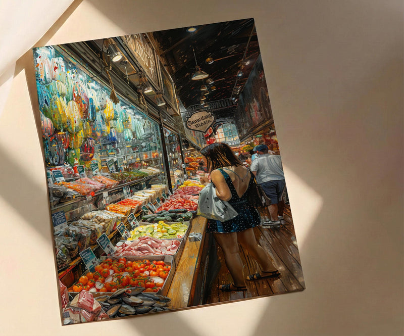 Toronto St Lawrence Market Poster, Canadian Food Travel Decor - Fresh Produce Summer Scene