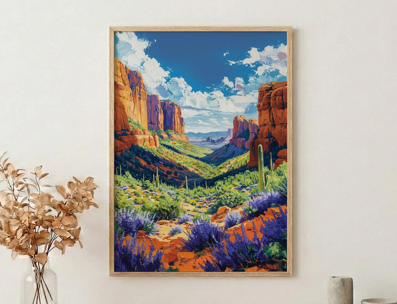 Sedona Red Rock Art Print, Arizona Desert Travel Decor - Green Agave Summer Landscape