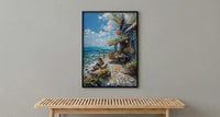 Maine Lobster Roll Art Print, Coastal Seafood Travel Decor - Rustic Wooden Shack Summer View