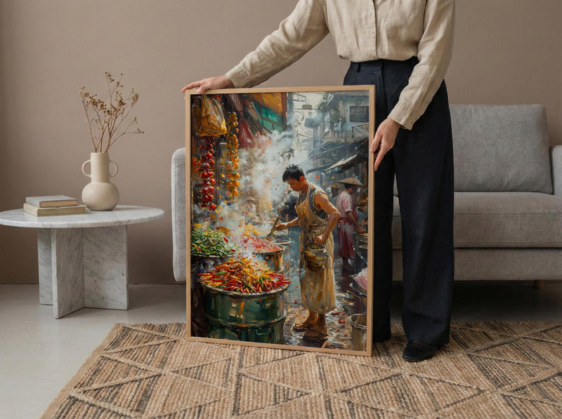 Santa Fe Chili Wall Art, New Mexico Market Decor - Vibrant Street Summer Food Scene