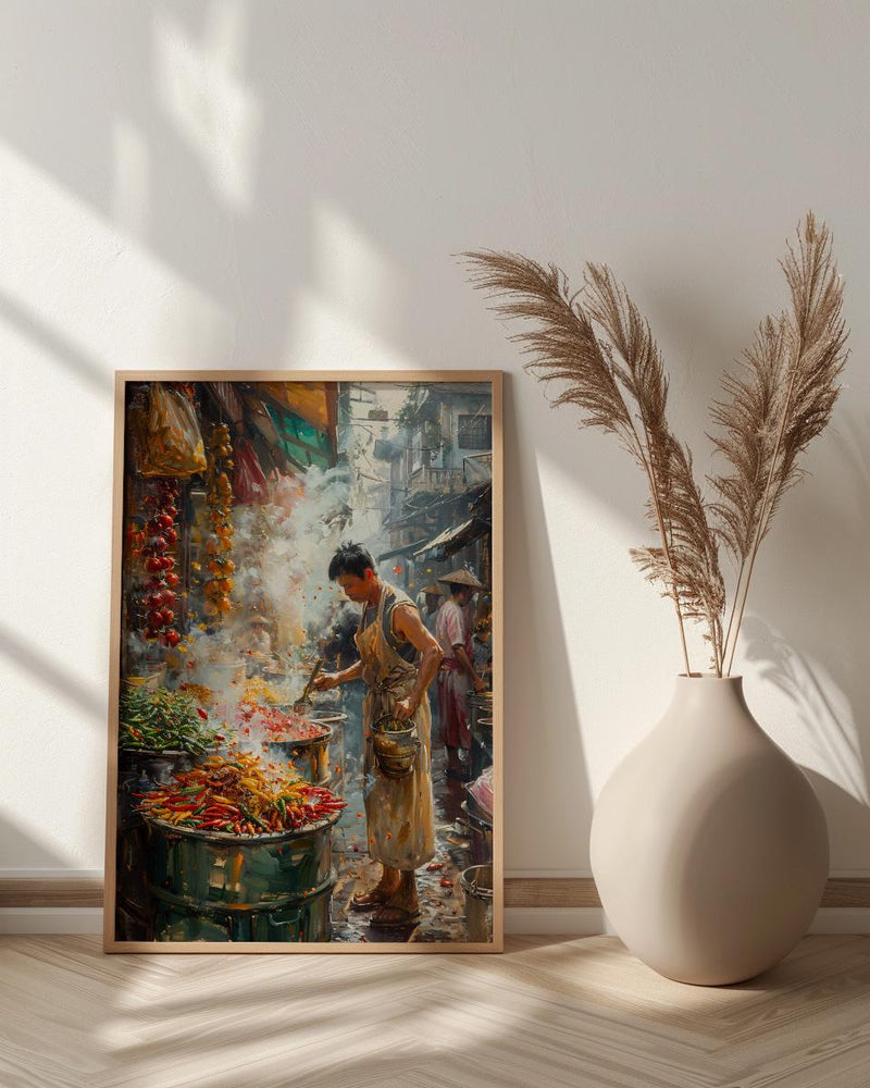 Santa Fe Chili Wall Art, New Mexico Market Decor - Vibrant Street Summer Food Scene