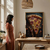 Chicago Pizza Food Poster, City Travel Home Room Decor - Bright Summer Outdoor Patio View