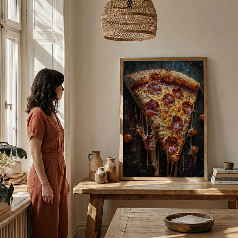 Chicago Pizza Food Poster, City Travel Home Room Decor - Bright Summer Outdoor Patio View