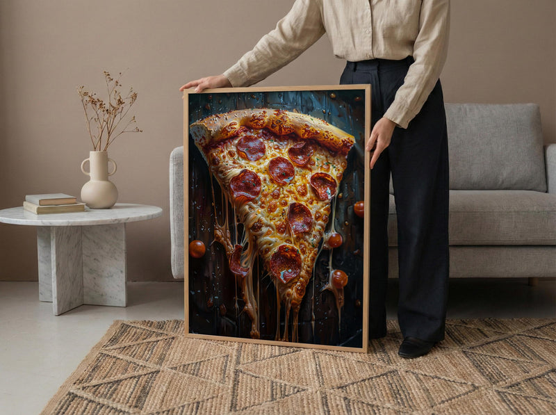 Chicago Pizza Food Poster, City Travel Home Room Decor - Bright Summer Outdoor Patio View