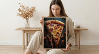Chicago Pizza Food Poster, City Travel Home Room Decor - Bright Summer Outdoor Patio View