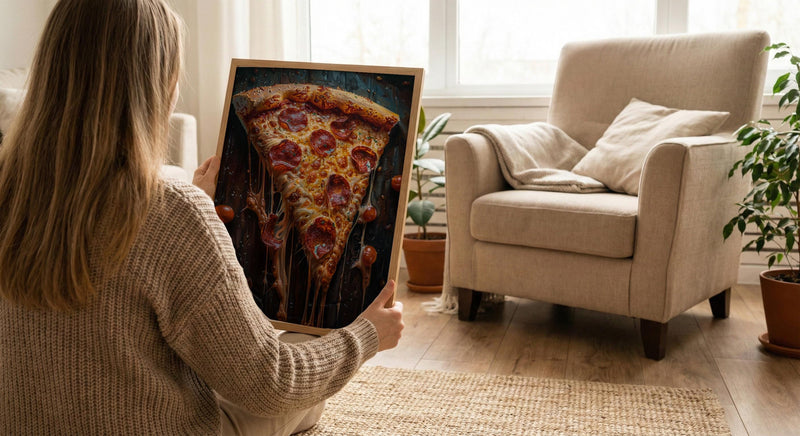 Chicago Pizza Food Poster, City Travel Home Room Decor - Bright Summer Outdoor Patio View