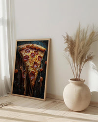 Chicago Pizza Food Poster, City Travel Home Room Decor - Bright Summer Outdoor Patio View