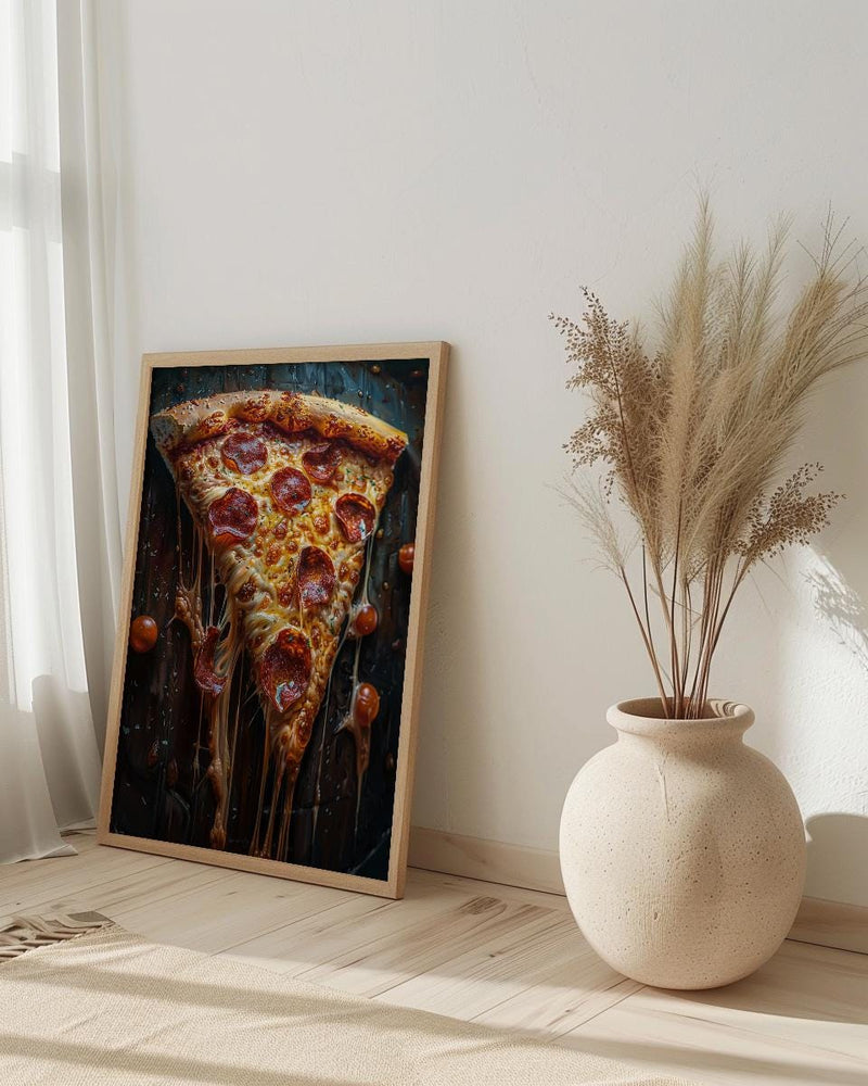Chicago Pizza Food Poster, City Travel Home Room Decor - Bright Summer Outdoor Patio View