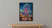 Texas State Fair Art Print, Summer Festival Event Decor - Glowing Ferris Wheel Night Scene