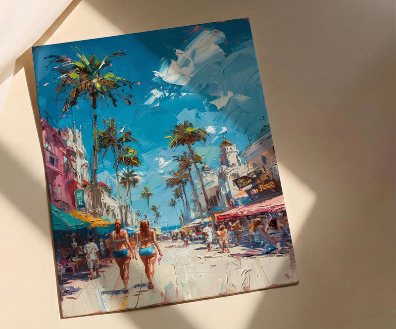 Venice Beach Boardwalk Wall Art, Los Angeles Coast Decor - Vibrant Summer Palm Tree Scene