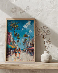 Venice Beach Boardwalk Wall Art, Los Angeles Coast Decor - Vibrant Summer Palm Tree Scene