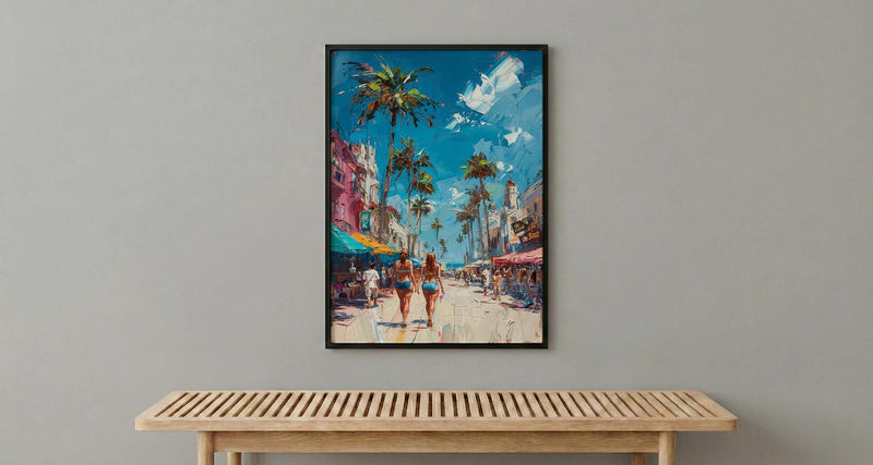 Venice Beach Boardwalk Wall Art, Los Angeles Coast Decor - Vibrant Summer Palm Tree Scene