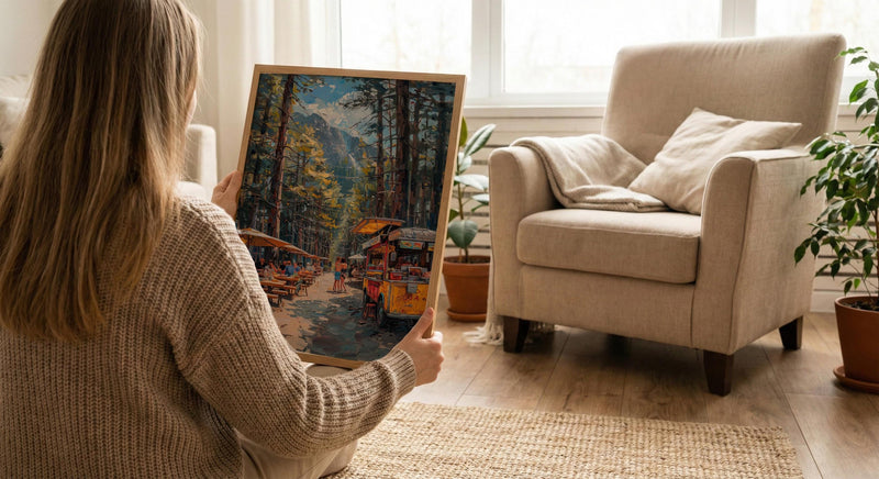 Portland Food Cart Wall Art, Oregon Street Food Decor - Lush Pine Tree Picnic Scene