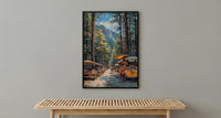 Portland Food Cart Wall Art, Oregon Street Food Decor - Lush Pine Tree Picnic Scene