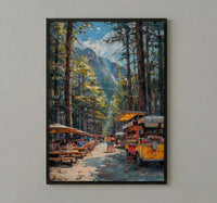 Portland Food Cart Wall Art, Oregon Street Food Decor - Lush Pine Tree Picnic Scene
