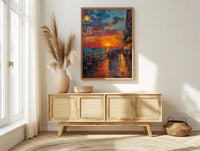 Key West Sunset Poster, Florida Coastal Travel Home Decor - Orange Sky Ocean Sea View