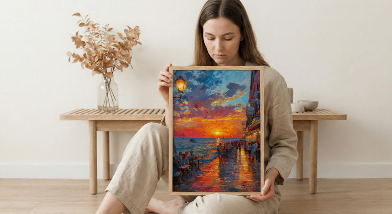 Key West Sunset Poster, Florida Coastal Travel Home Decor - Orange Sky Ocean Sea View