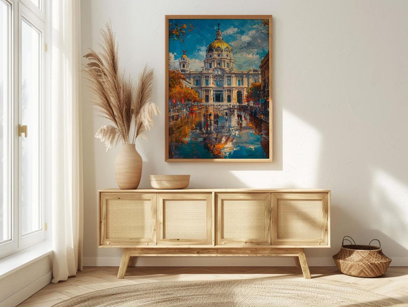 Mexico City Architecture Poster, Palacio De Bellas Artes Decor - Bustling Plaza Summer Scene