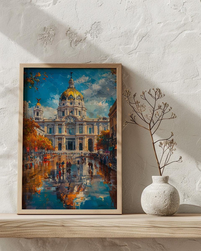 Mexico City Architecture Poster, Palacio De Bellas Artes Decor - Bustling Plaza Summer Scene