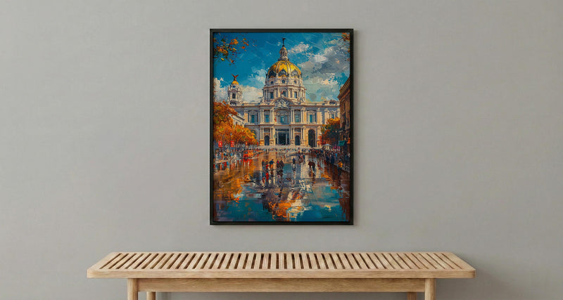 Mexico City Architecture Poster, Palacio De Bellas Artes Decor - Bustling Plaza Summer Scene