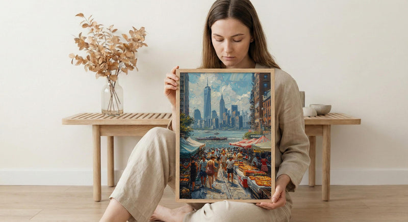 Brooklyn Food Festival Wall Art, New York City Decor - Manhattan Skyline Bright Summer View