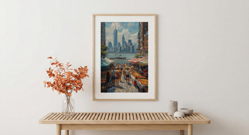 Brooklyn Food Festival Wall Art, New York City Decor - Manhattan Skyline Bright Summer View