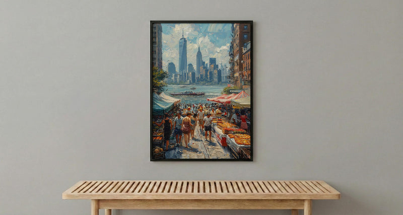 Brooklyn Food Festival Wall Art, New York City Decor - Manhattan Skyline Bright Summer View