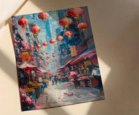 San Francisco Chinatown Poster, California Street Travel City Decor - Red Lantern Summer Market View