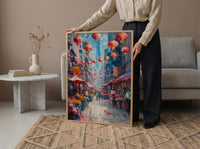San Francisco Chinatown Poster, California Street Travel City Decor - Red Lantern Summer Market View