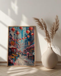 San Francisco Chinatown Poster, California Street Travel City Decor - Red Lantern Summer Market View