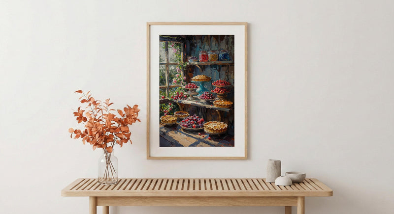 Amish Country Market Poster, Rustic Farm Bakery Room Decor - Fresh Fruit Pie Summer Sun