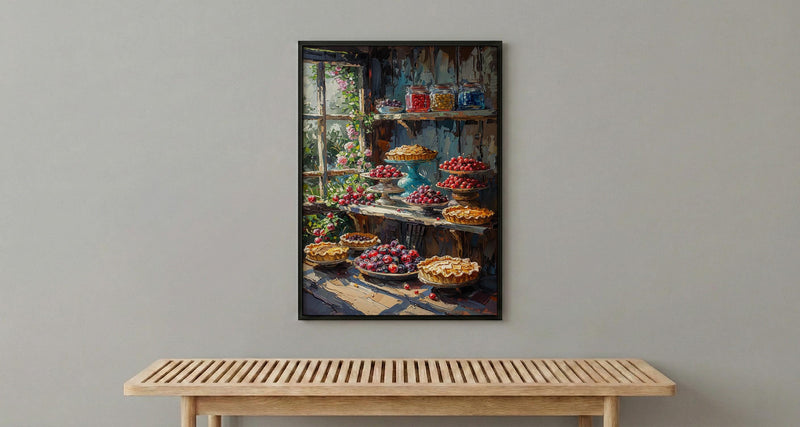 Amish Country Market Poster, Rustic Farm Bakery Room Decor - Fresh Fruit Pie Summer Sun