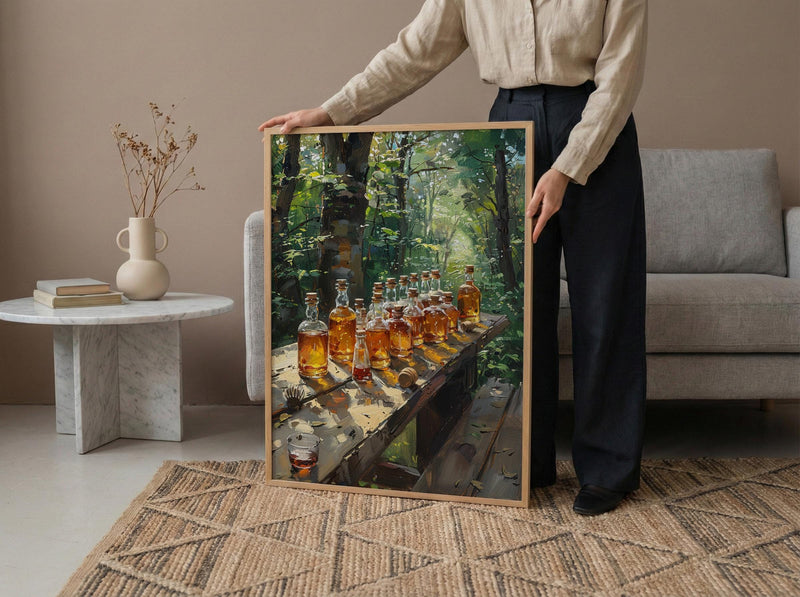 Canadian Maple Syrup Art Print, Green Forest Nature Decor - Rustic Wooden Table Summer View