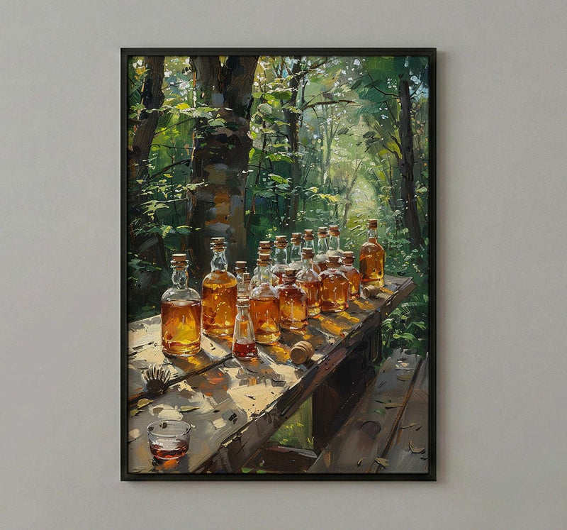 Canadian Maple Syrup Art Print, Green Forest Nature Decor - Rustic Wooden Table Summer View
