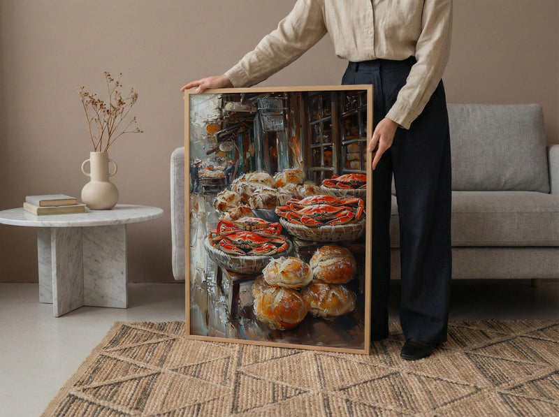 San Francisco Wharf Wall Art, Coastal City Food Decor - Fresh Red Crab Summer Scene