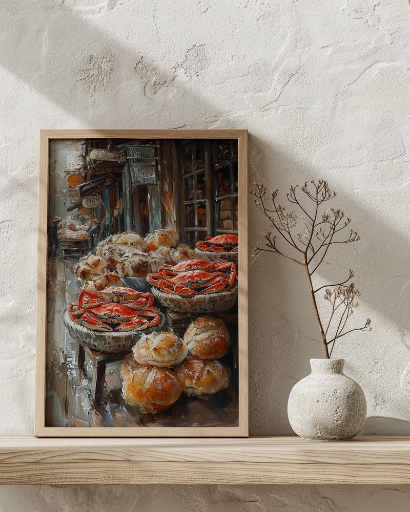 San Francisco Wharf Wall Art, Coastal City Food Decor - Fresh Red Crab Summer Scene