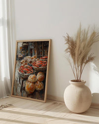 San Francisco Wharf Wall Art, Coastal City Food Decor - Fresh Red Crab Summer Scene