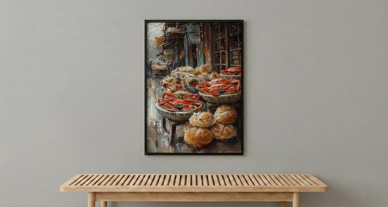 San Francisco Wharf Wall Art, Coastal City Food Decor - Fresh Red Crab Summer Scene