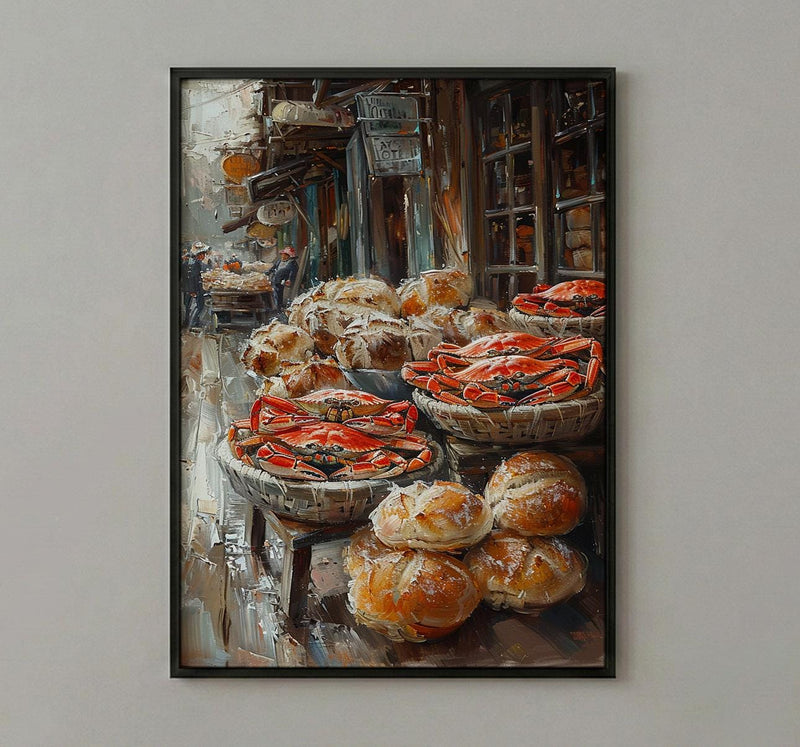 San Francisco Wharf Wall Art, Coastal City Food Decor - Fresh Red Crab Summer Scene