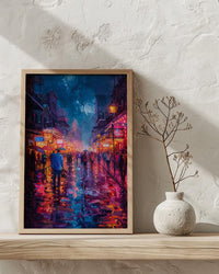 Bourbon Street Night Art Print, New Orleans Travel Decor - Glowing Neon Summer City Scene