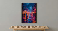 Bourbon Street Night Art Print, New Orleans Travel Decor - Glowing Neon Summer City Scene